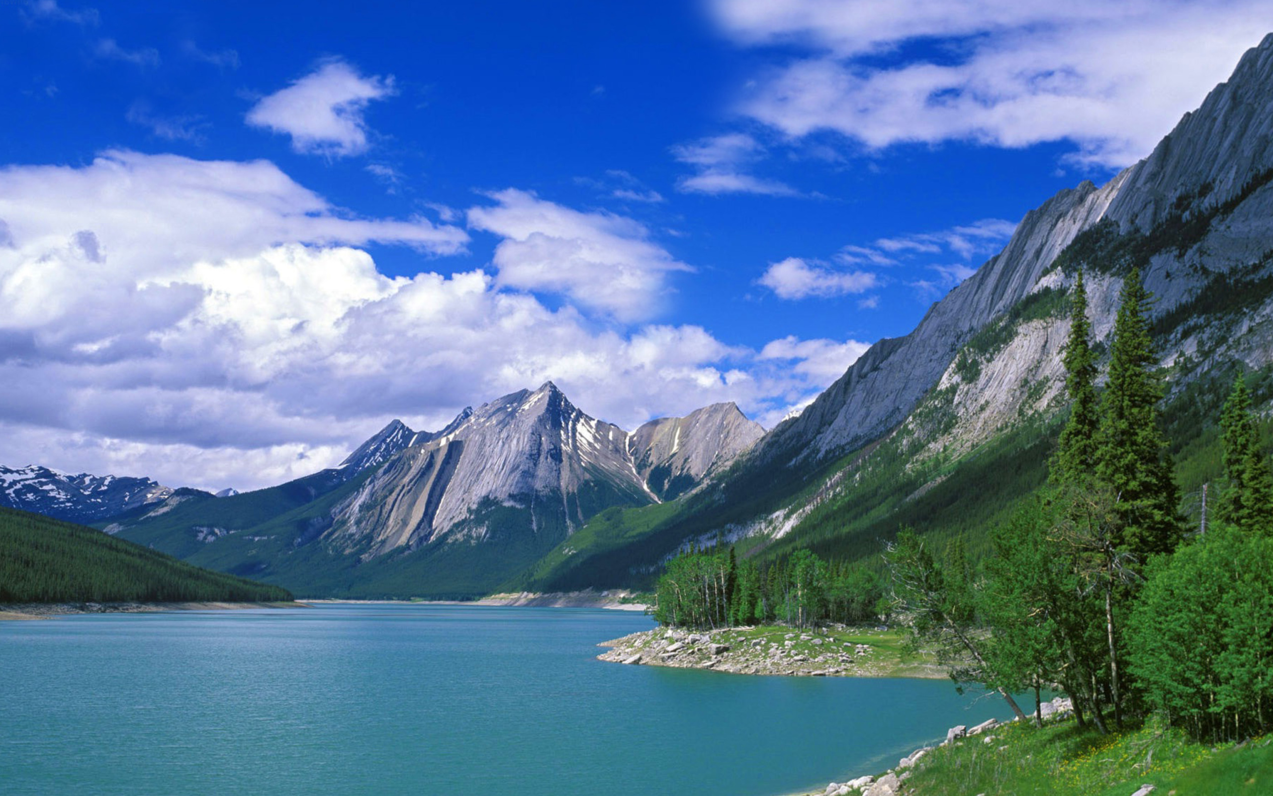 Обои Medicine Lake Volcano in Jasper National Park, Alberta, Canada 2560x1600