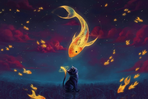 Cats Fantasy wallpaper 480x320