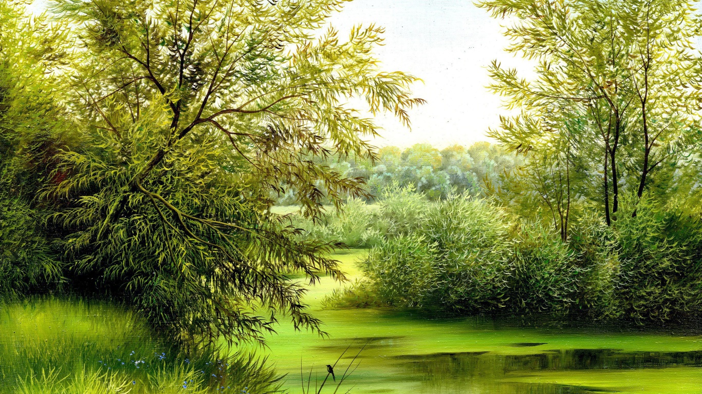 Nature, Painting, Canvas wallpaper 1366x768