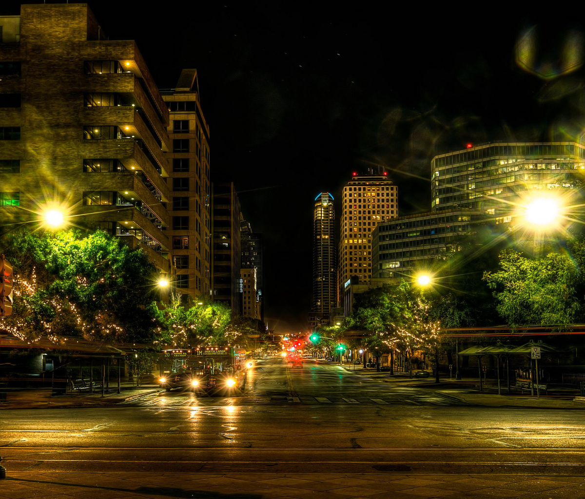 Fondo de pantalla Houses in Austin HDR Night Street lights in Texas City 1200x1024