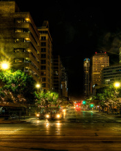 Das Houses in Austin HDR Night Street lights in Texas City Wallpaper 176x220