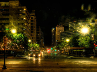 Houses in Austin HDR Night Street lights in Texas City screenshot #1 320x240
