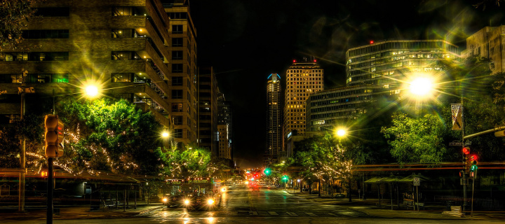 Das Houses in Austin HDR Night Street lights in Texas City Wallpaper 720x320