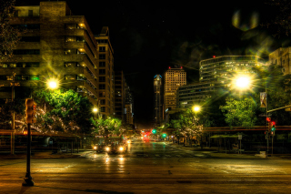 Free Houses in Austin HDR Night Street lights in Texas City Picture for Android, iPhone and iPad