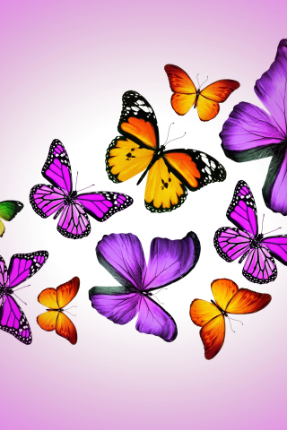 Das Orange And Purple Butterflies Wallpaper 320x480