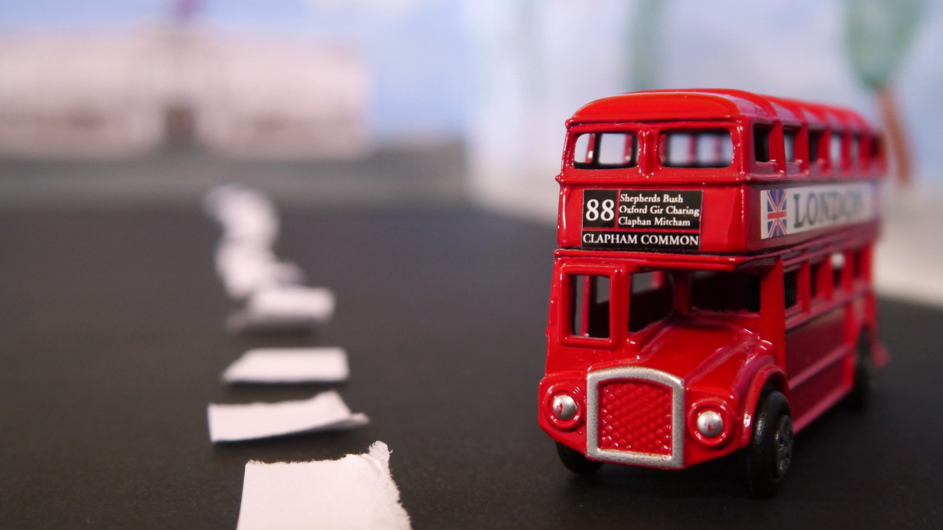 Red London Toy Bus wallpaper 1366x768
