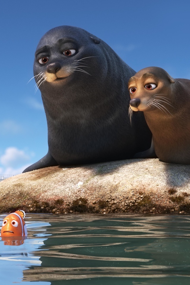 Обои Finding Dory with Fish and Seal 640x960