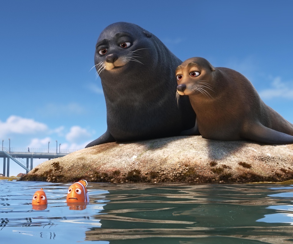 Das Finding Dory with Fish and Seal Wallpaper 960x800
