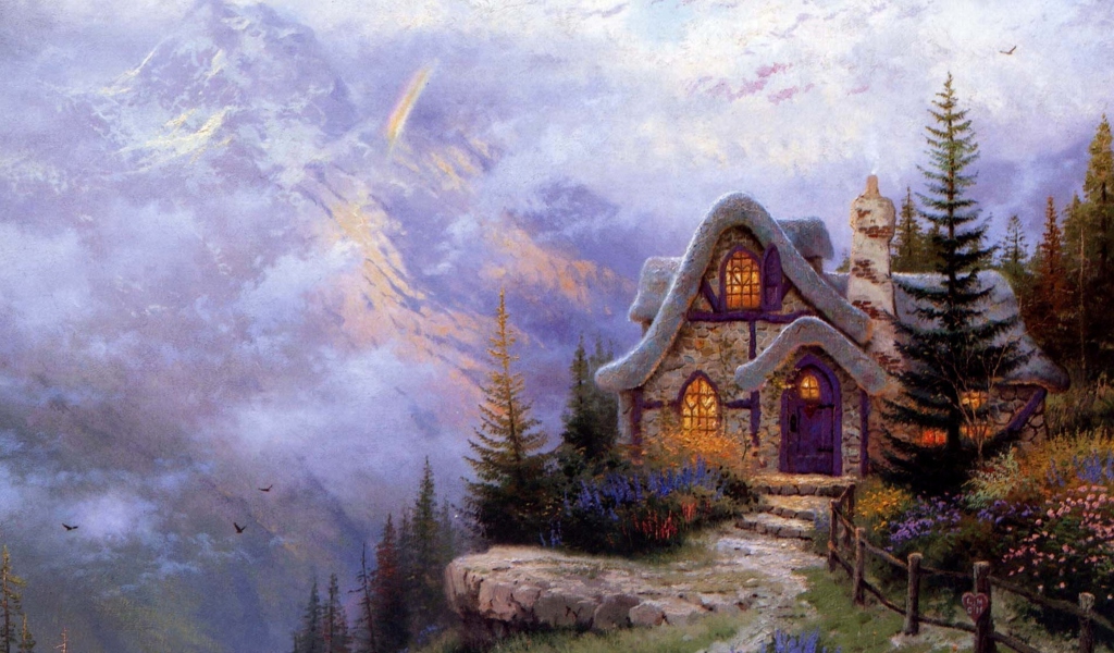 Screenshot №1 pro téma Thomas Kinkade Sweetheart Cottage Painting 1024x600