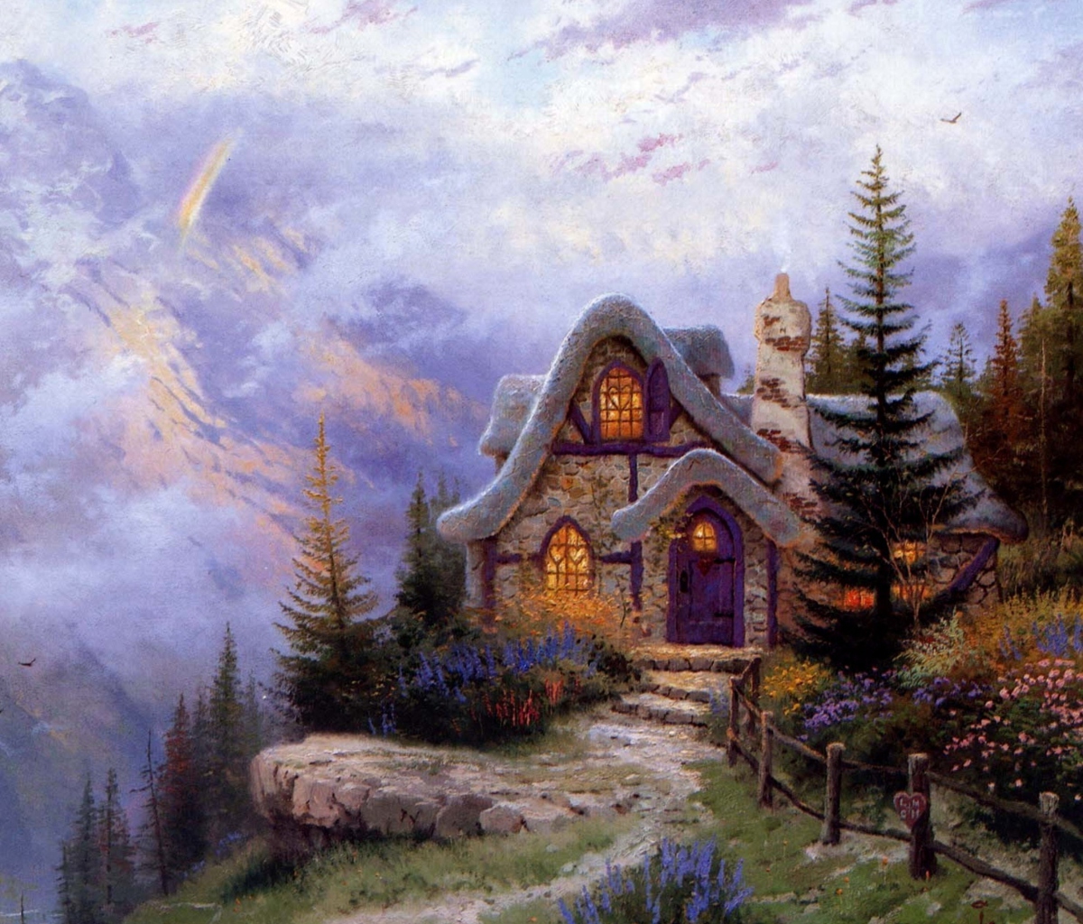Screenshot №1 pro téma Thomas Kinkade Sweetheart Cottage Painting 1200x1024