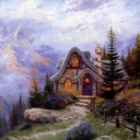 Sfondi Thomas Kinkade Sweetheart Cottage Painting 128x128
