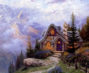Das Thomas Kinkade Sweetheart Cottage Painting Wallpaper 176x144