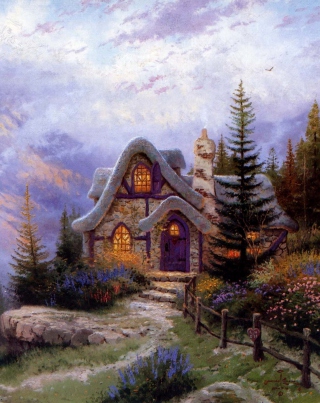 Kostenloses Thomas Kinkade Sweetheart Cottage Painting Wallpaper für Nokia 6260 slide