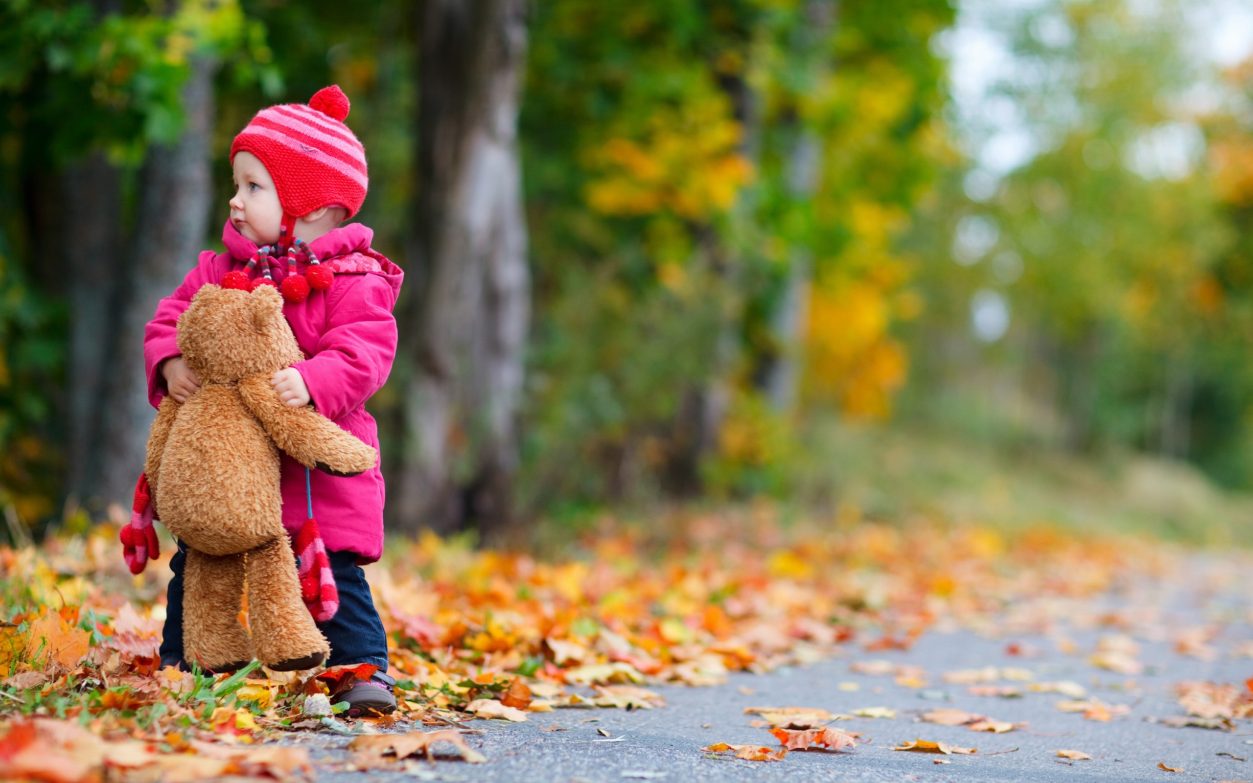 Обои Child With Teddy Bear 2560x1600