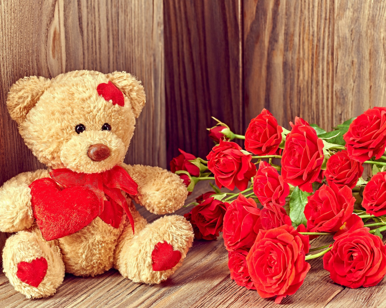Brodwn Teddy Bear Gift for Saint Valentines Day wallpaper 1280x1024