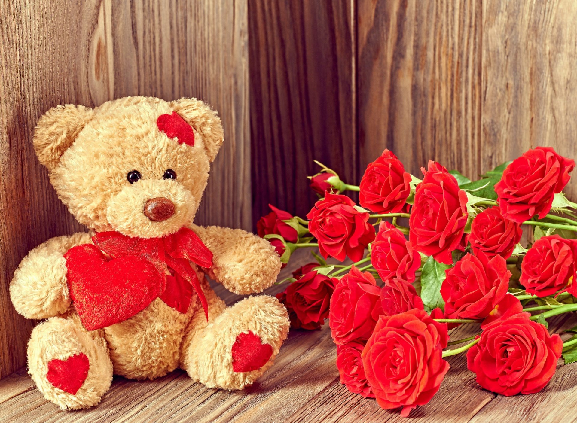 Brodwn Teddy Bear Gift for Saint Valentines Day wallpaper 1920x1408