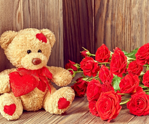 Das Brodwn Teddy Bear Gift for Saint Valentines Day Wallpaper 480x400