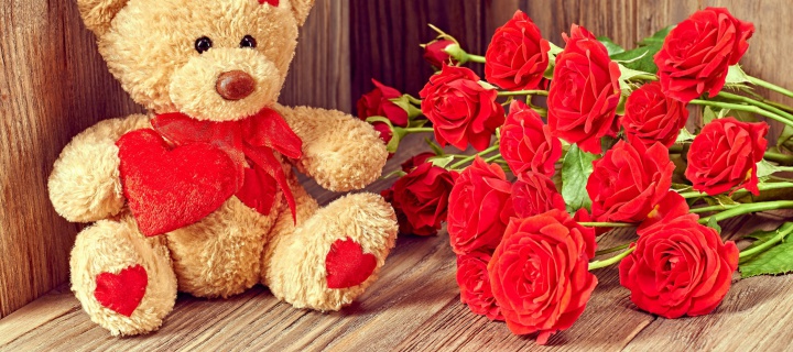 Brodwn Teddy Bear Gift for Saint Valentines Day wallpaper 720x320
