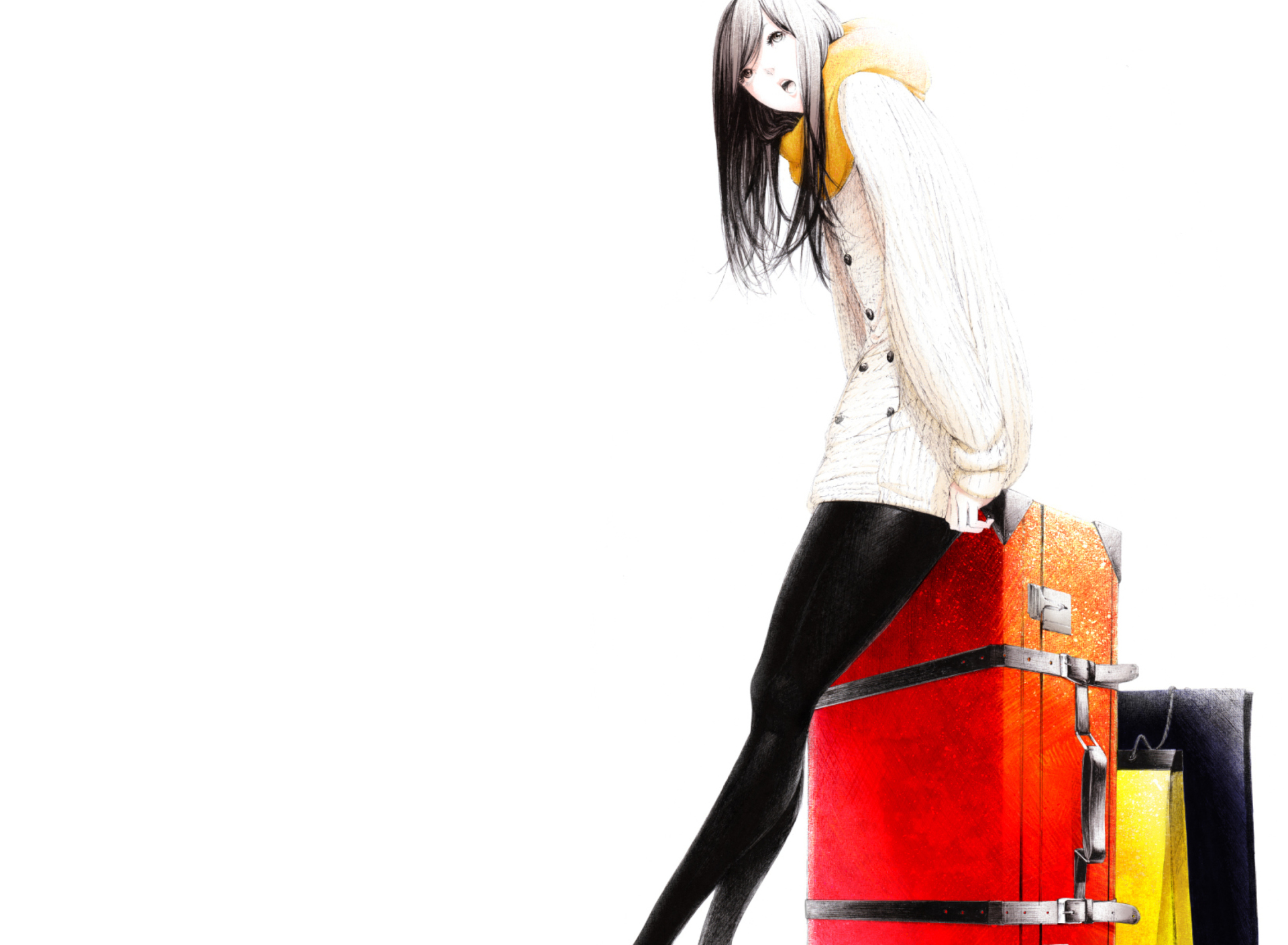 Travel Girl Drawing wallpaper 1920x1408