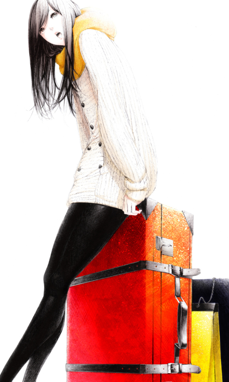 Обои Travel Girl Drawing 768x1280