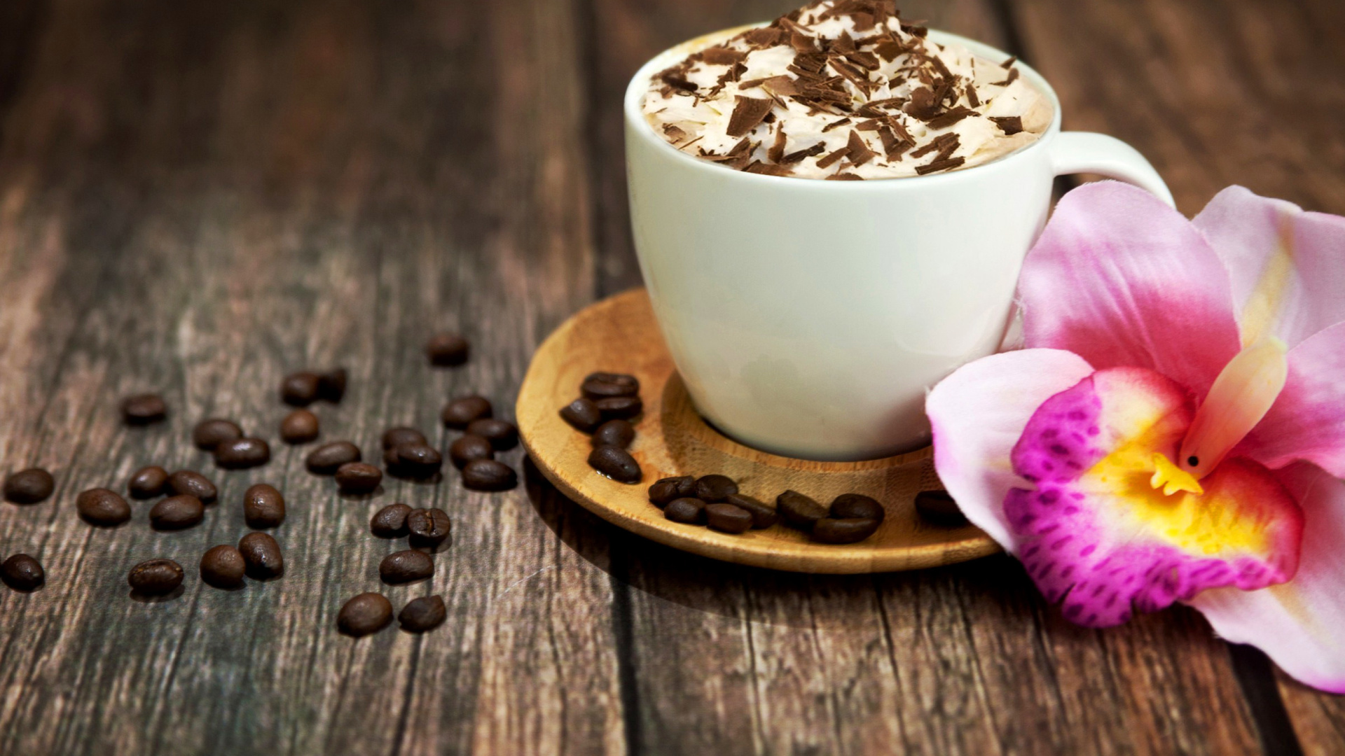 Sfondi Coffee beans and flower 1920x1080