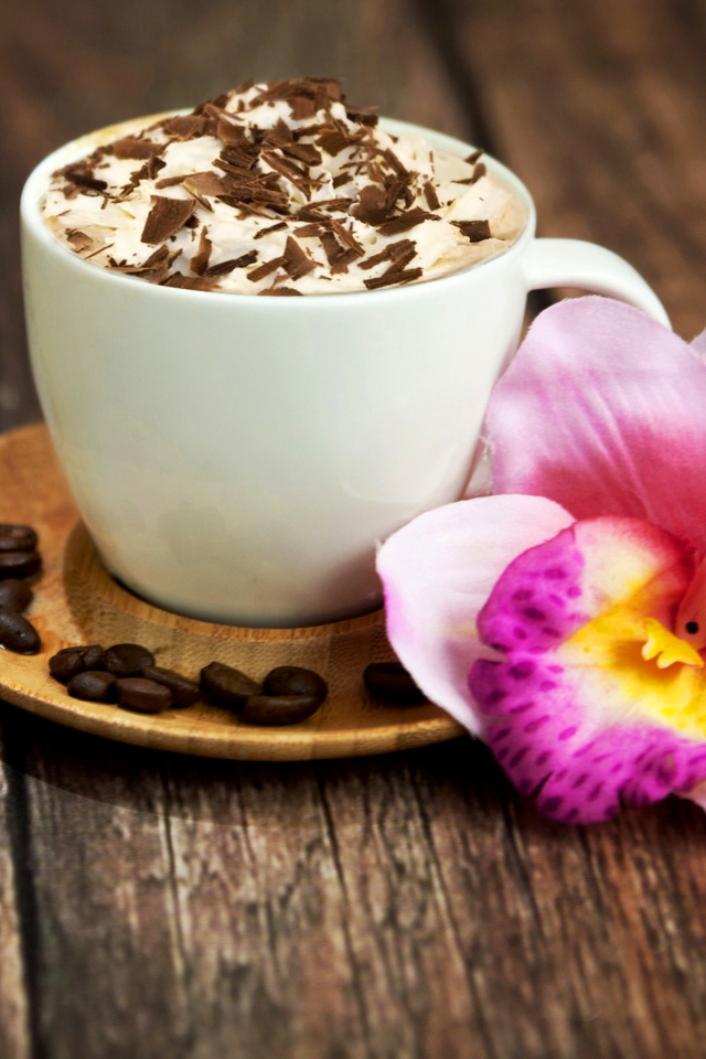 Fondo de pantalla Coffee beans and flower 640x960