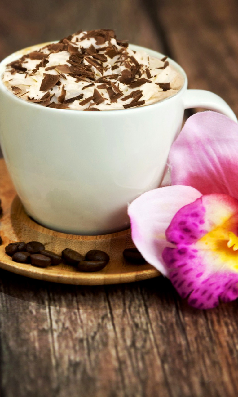 Das Coffee beans and flower Wallpaper 768x1280