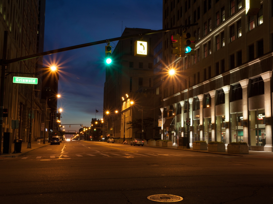 Fondo de pantalla USA Roads Detroit Michigan Night Street Cities 1152x864