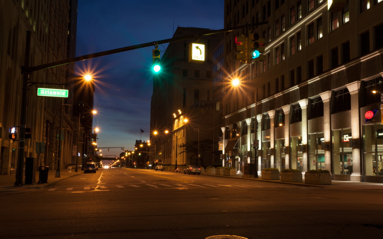 Das USA Roads Detroit Michigan Night Street Cities Wallpaper 1280x800