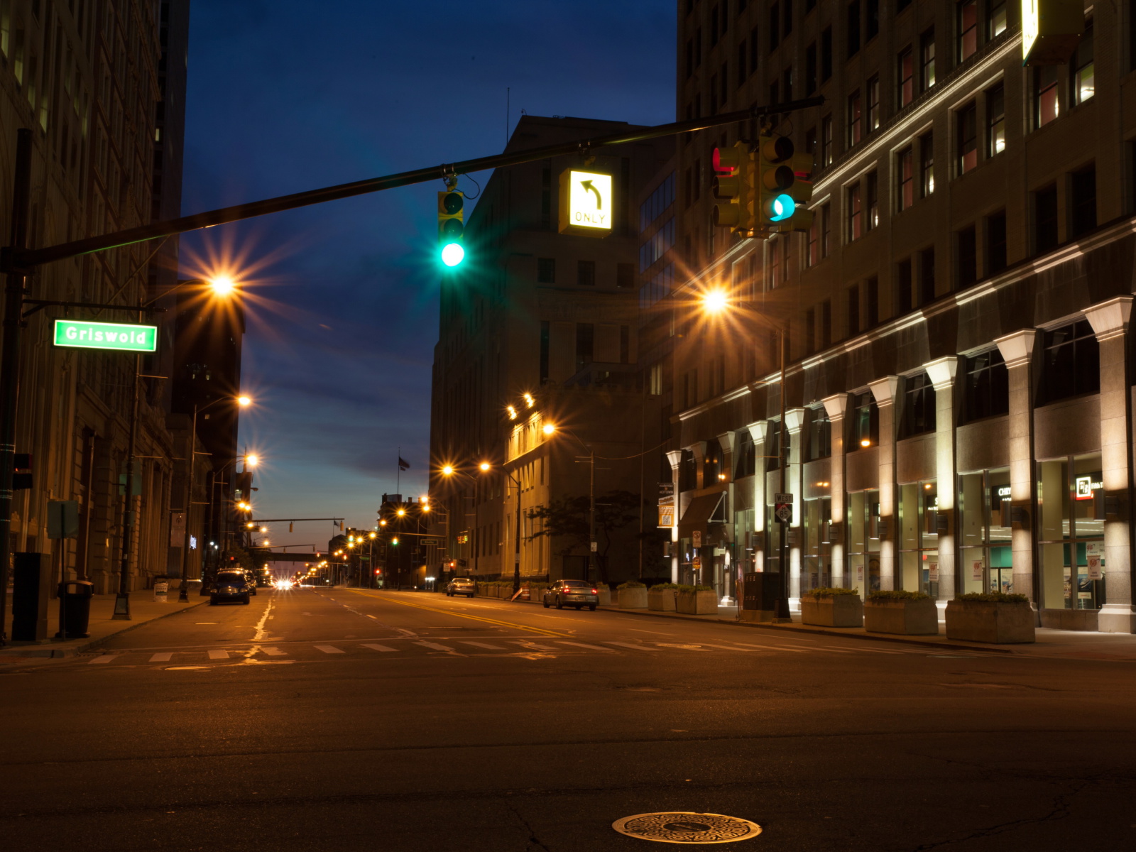 Sfondi USA Roads Detroit Michigan Night Street Cities 1600x1200