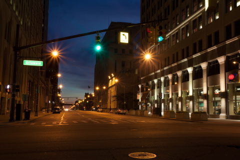 USA Roads Detroit Michigan Night Street Cities screenshot #1 480x320
