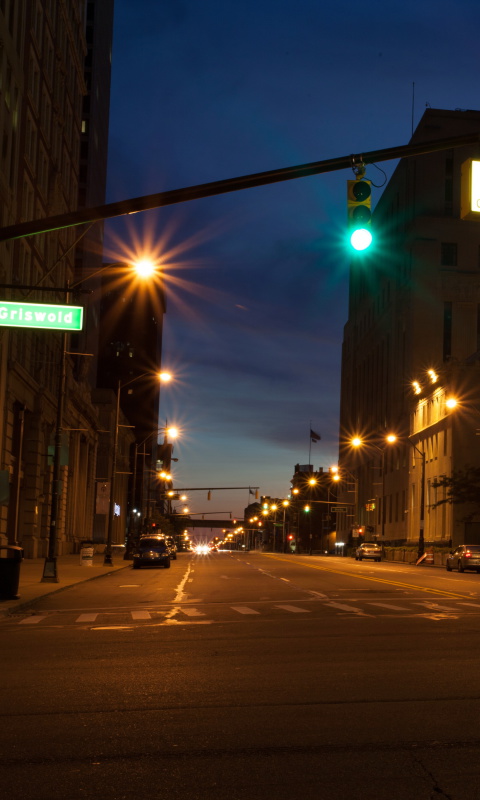 Обои USA Roads Detroit Michigan Night Street Cities 480x800