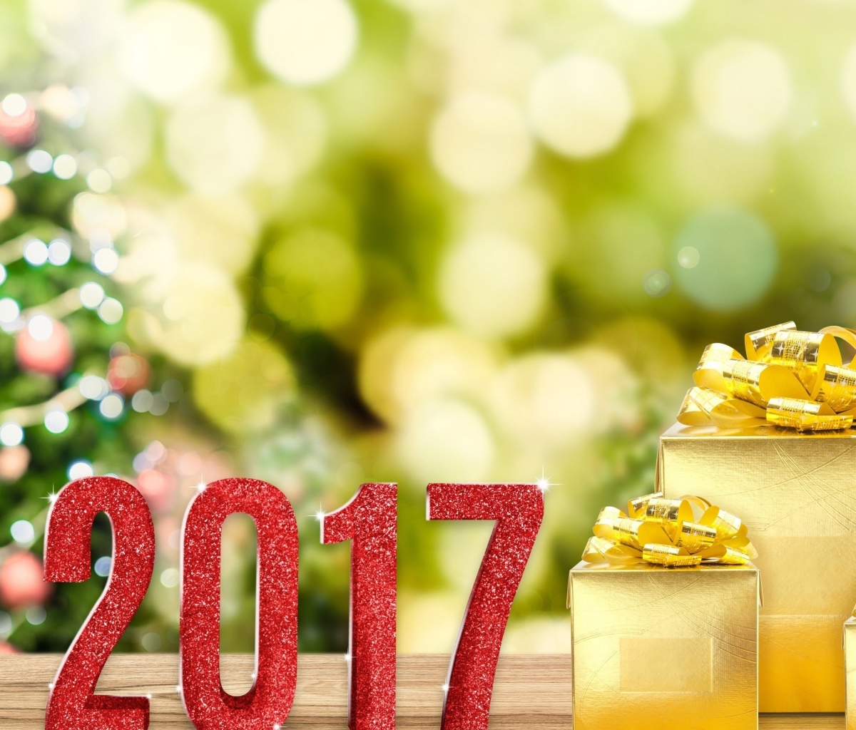 Fondo de pantalla 2017 New Year with Gold Gift 1200x1024