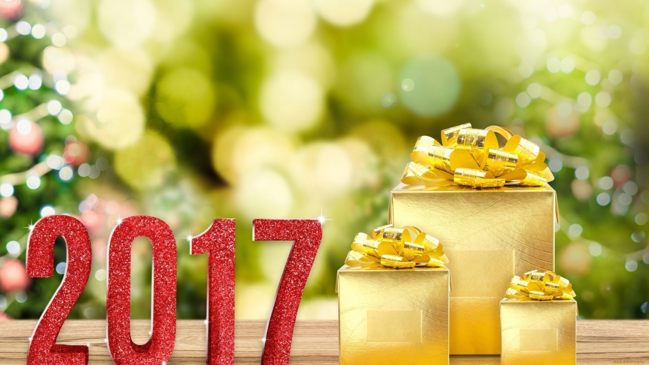 Fondo de pantalla 2017 New Year with Gold Gift 1280x720