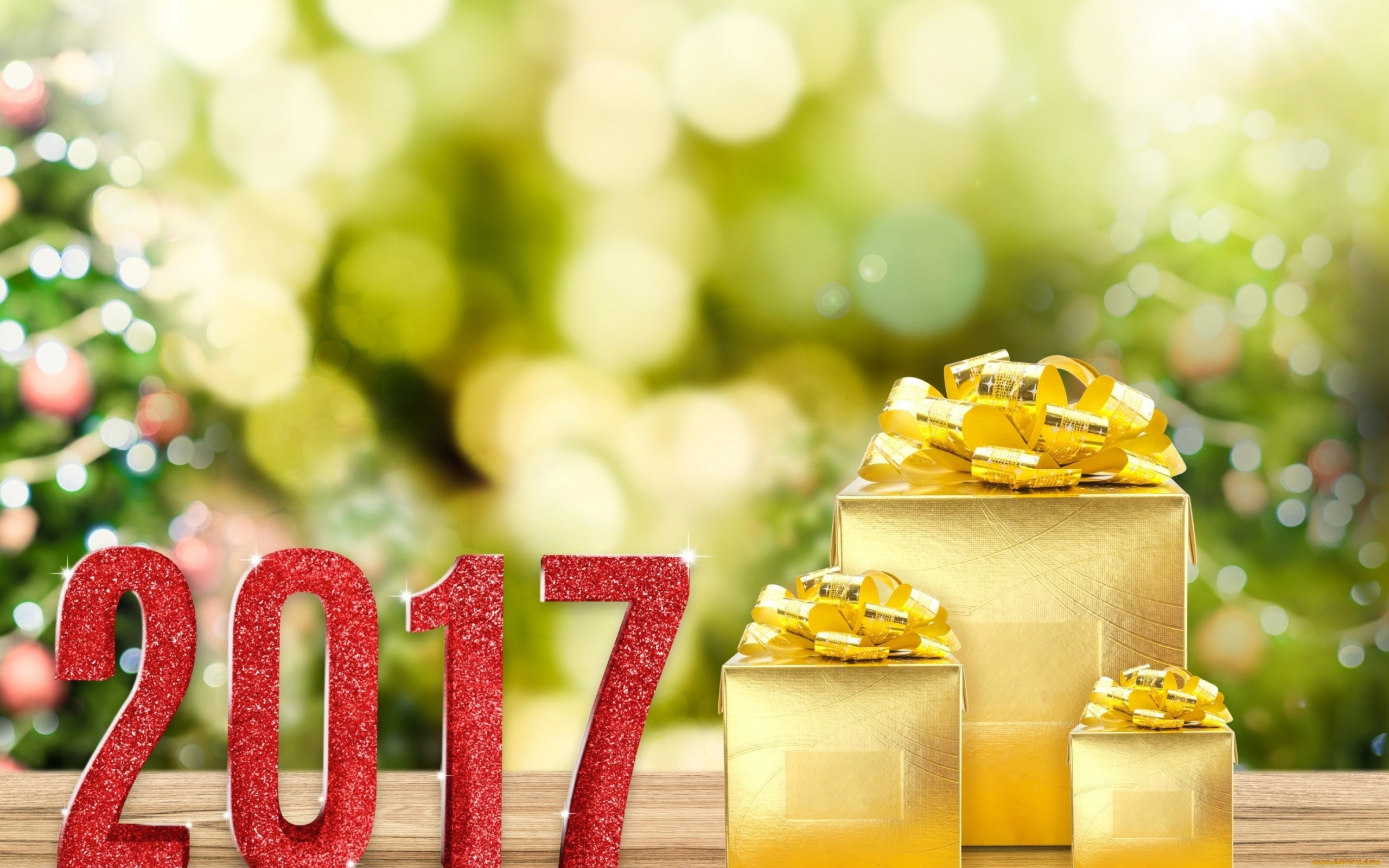 Fondo de pantalla 2017 New Year with Gold Gift 2560x1600