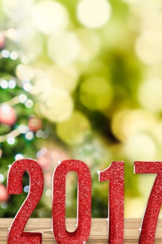 Fondo de pantalla 2017 New Year with Gold Gift 320x480
