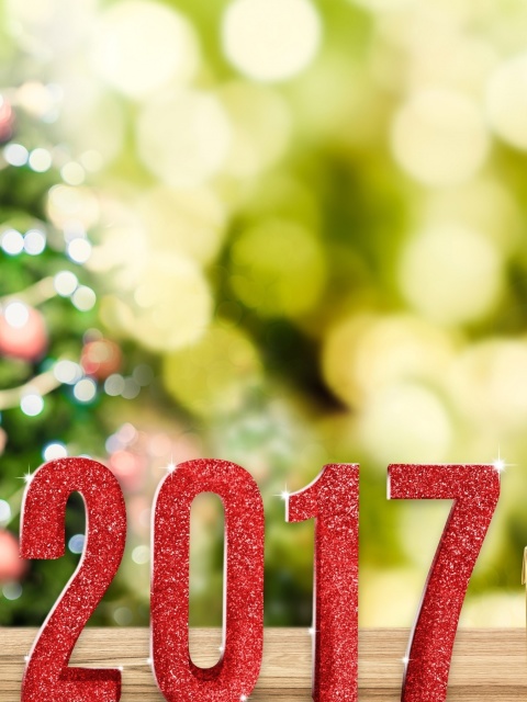 Fondo de pantalla 2017 New Year with Gold Gift 480x640