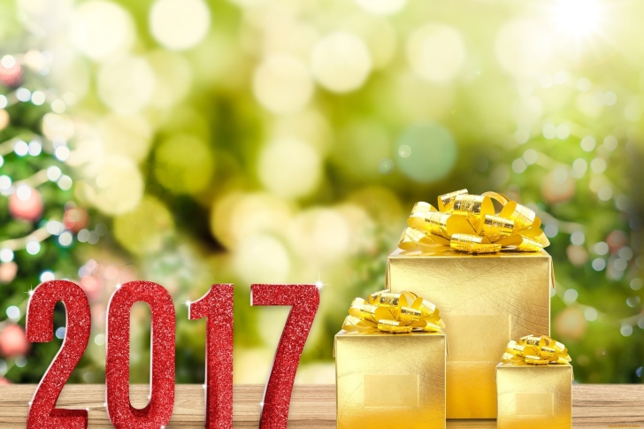 Fondo de pantalla 2017 New Year with Gold Gift