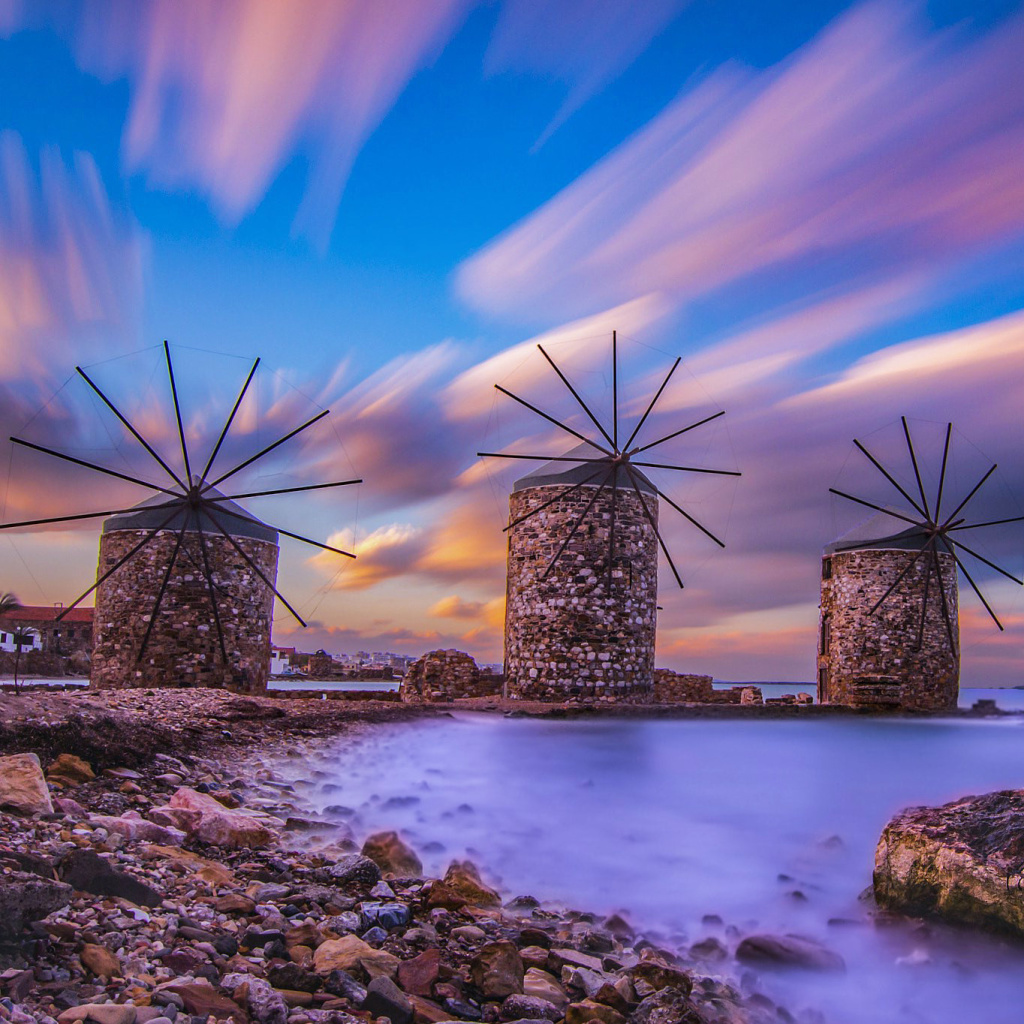 Windmills in Greece Mykonos wallpaper 1024x1024