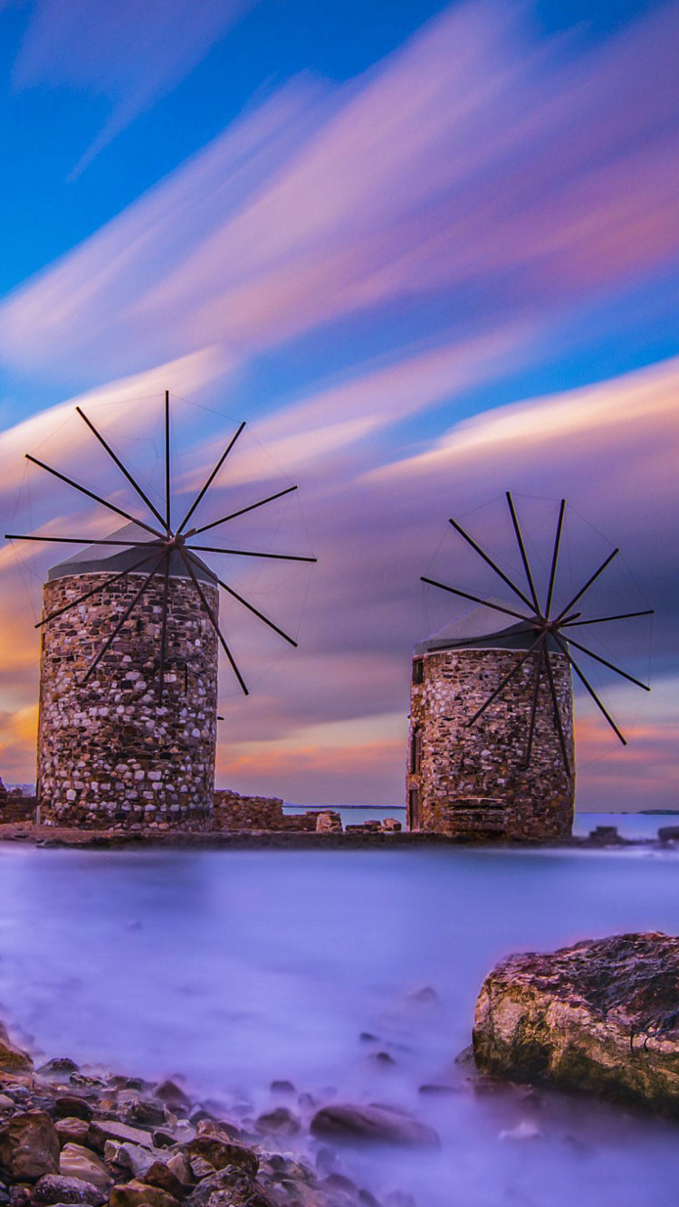 Windmills in Greece Mykonos screenshot #1 750x1334