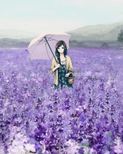 Sfondi Girl With Umbrella In Lavender Field 176x220