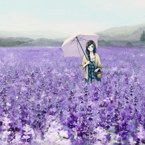 Sfondi Girl With Umbrella In Lavender Field 208x208