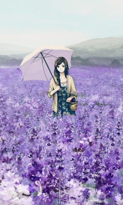 Screenshot №1 pro téma Girl With Umbrella In Lavender Field 240x400