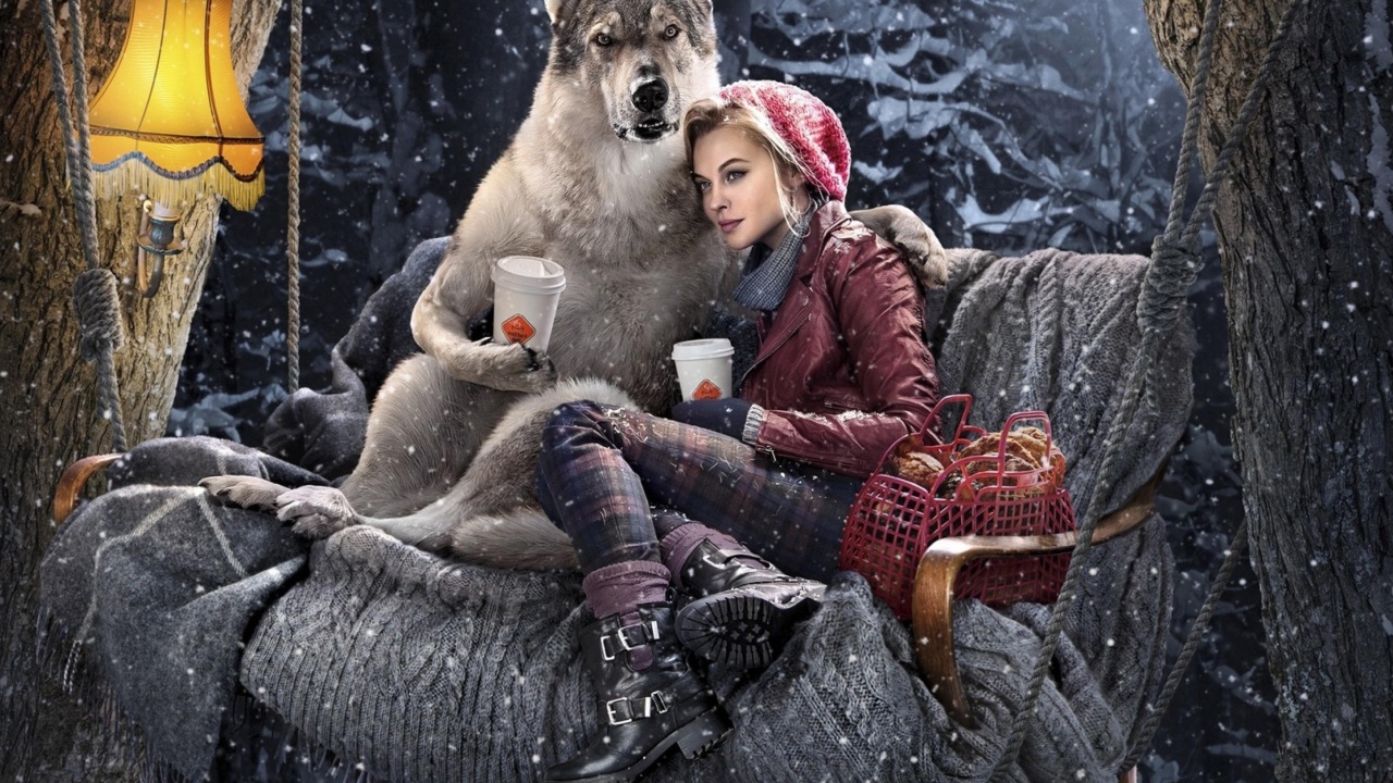 Sfondi Little Red Riding Hood with Wolf 1280x720