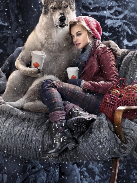 Fondo de pantalla Little Red Riding Hood with Wolf 480x640