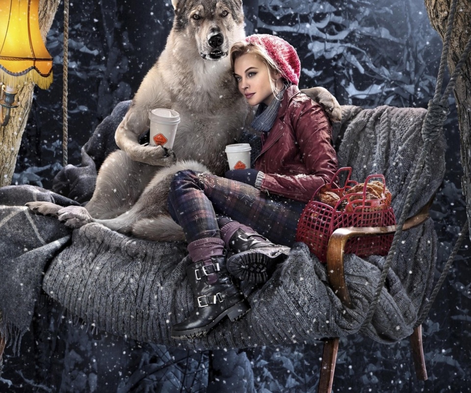 Обои Little Red Riding Hood with Wolf 960x800