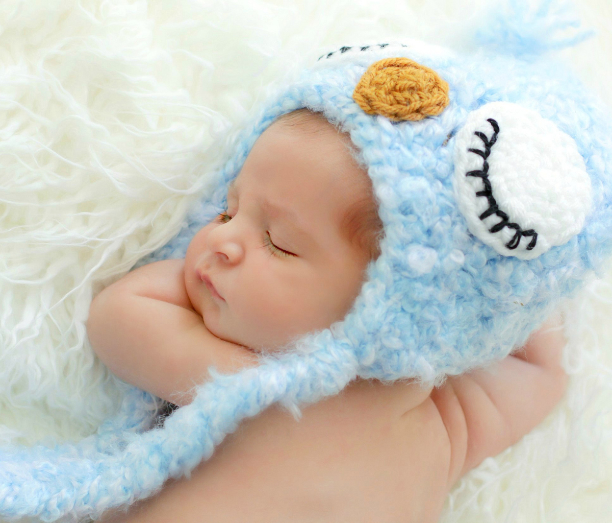 Cute Sleeping Baby Blue Hat wallpaper 1200x1024
