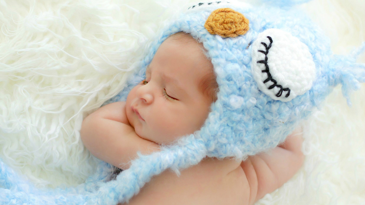 Cute Sleeping Baby Blue Hat wallpaper 1280x720