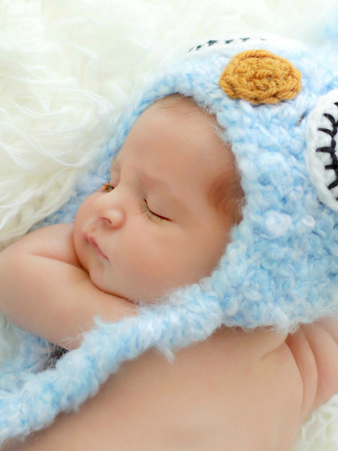 Cute Sleeping Baby Blue Hat wallpaper 480x640