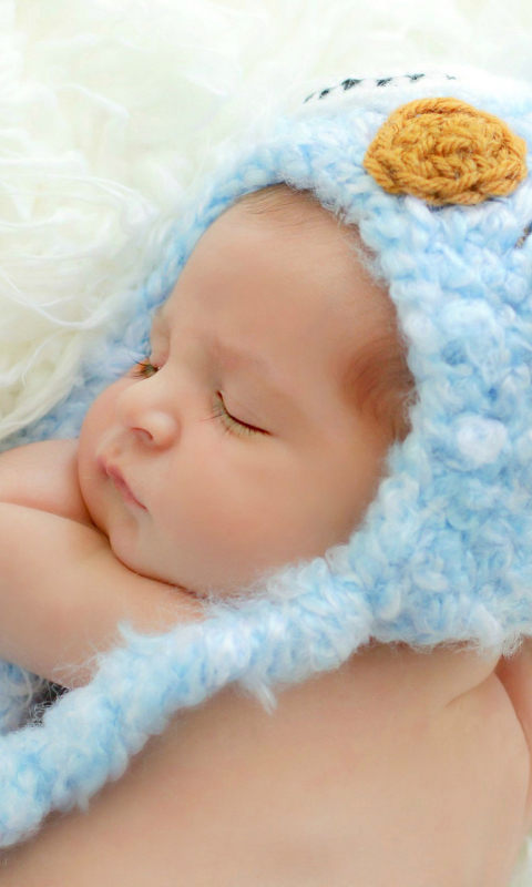 Cute Sleeping Baby Blue Hat wallpaper 480x800